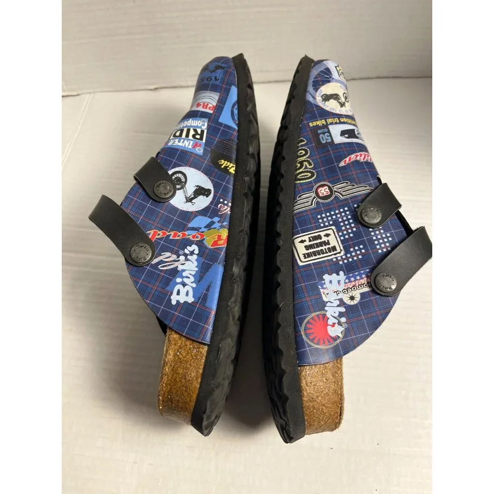 Birkis Original Kay Racing Motorbikes Slip-On Clogs Mens Size 9 Blue/Black